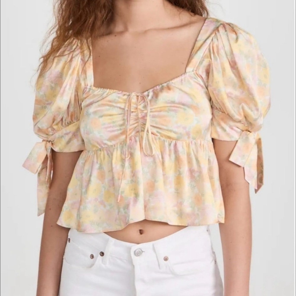 Wayf Terry Top in yellow Mini Roses pattern size medium